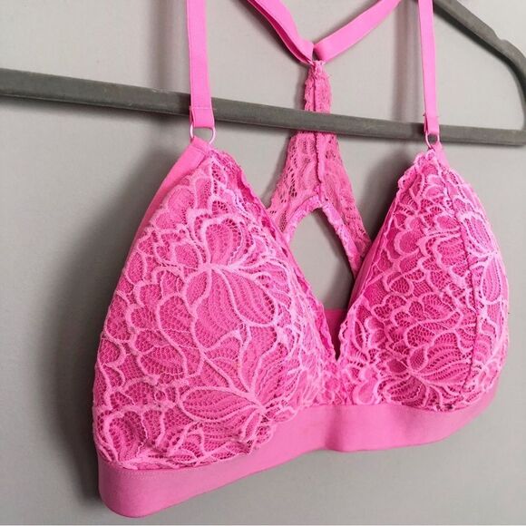XHILARATION | Neon Pink Lace Triangle Bralette Racerback Cutout Women’s X-Large - Picture 3 of 8